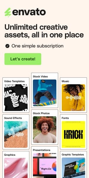 No topo à esquerda, logotipo da Envato Elements, demonstrando ativos da plataforma.