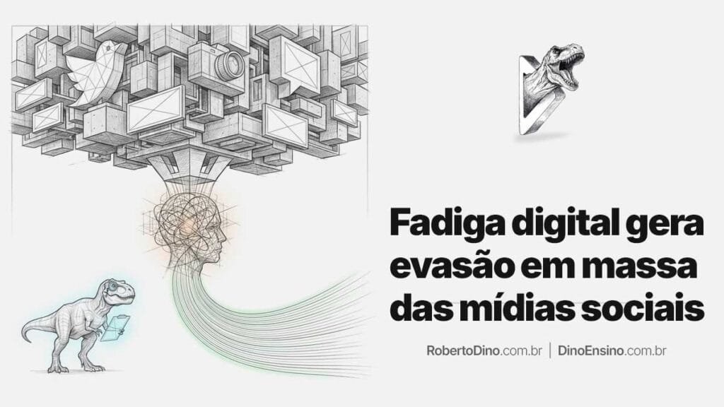Ilustração conceitual sobre fadiga digital e evasão em massa das mídias sociais mostrando uma estrutura de blocos e conexões neurais sobrecarregadas.