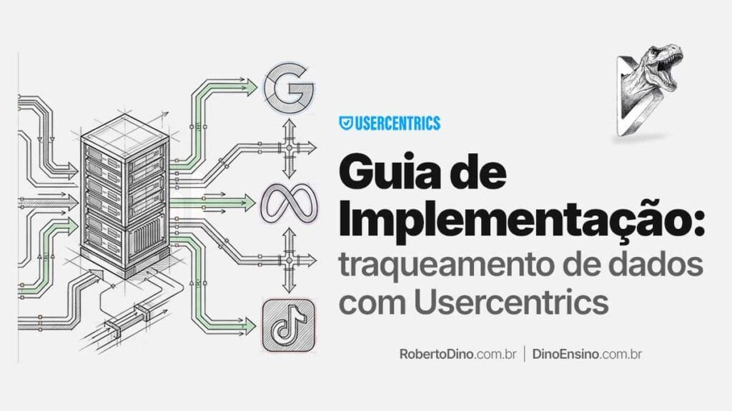 Infográfico técnico sobre o guia de implementação de traqueamento de dados com Usercentrics conectando servidor a plataformas.
