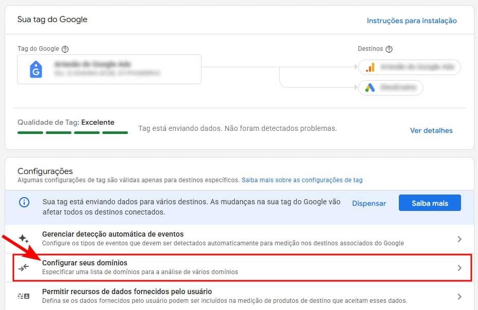Onde configurar seus domínios na Tag do Google no GTM