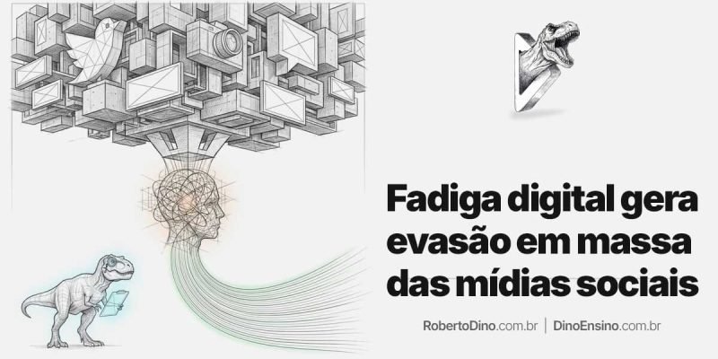 Ilustração conceitual sobre fadiga digital e evasão em massa das mídias sociais mostrando uma estrutura de blocos e conexões neurais sobrecarregadas.