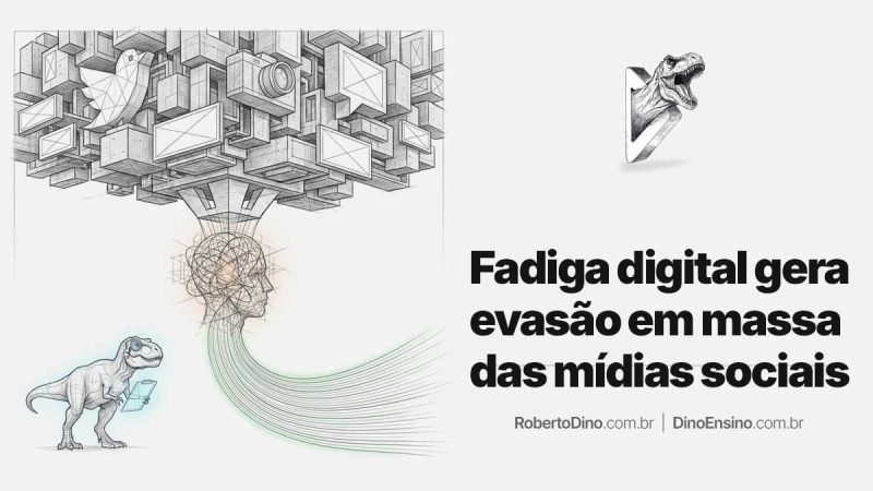 Ilustração conceitual sobre fadiga digital e evasão em massa das mídias sociais mostrando uma estrutura de blocos e conexões neurais sobrecarregadas.