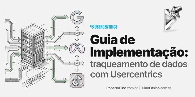 Infográfico técnico sobre o guia de implementação de traqueamento de dados com Usercentrics conectando servidor a plataformas.