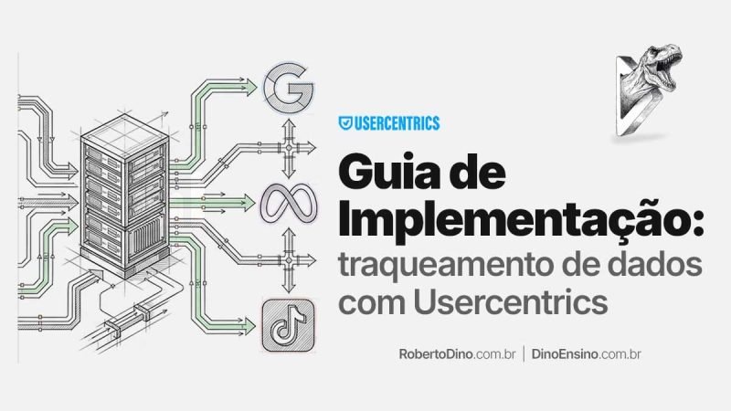 Infográfico técnico sobre o guia de implementação de traqueamento de dados com Usercentrics conectando servidor a plataformas.